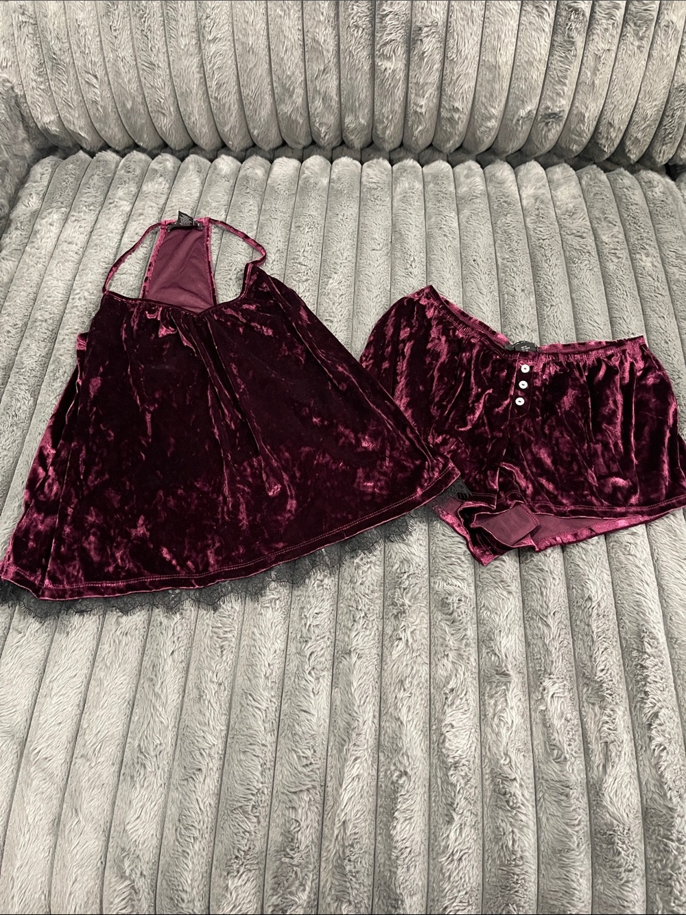 Tahari Velvet Cami & Shorts Set - Burgundy